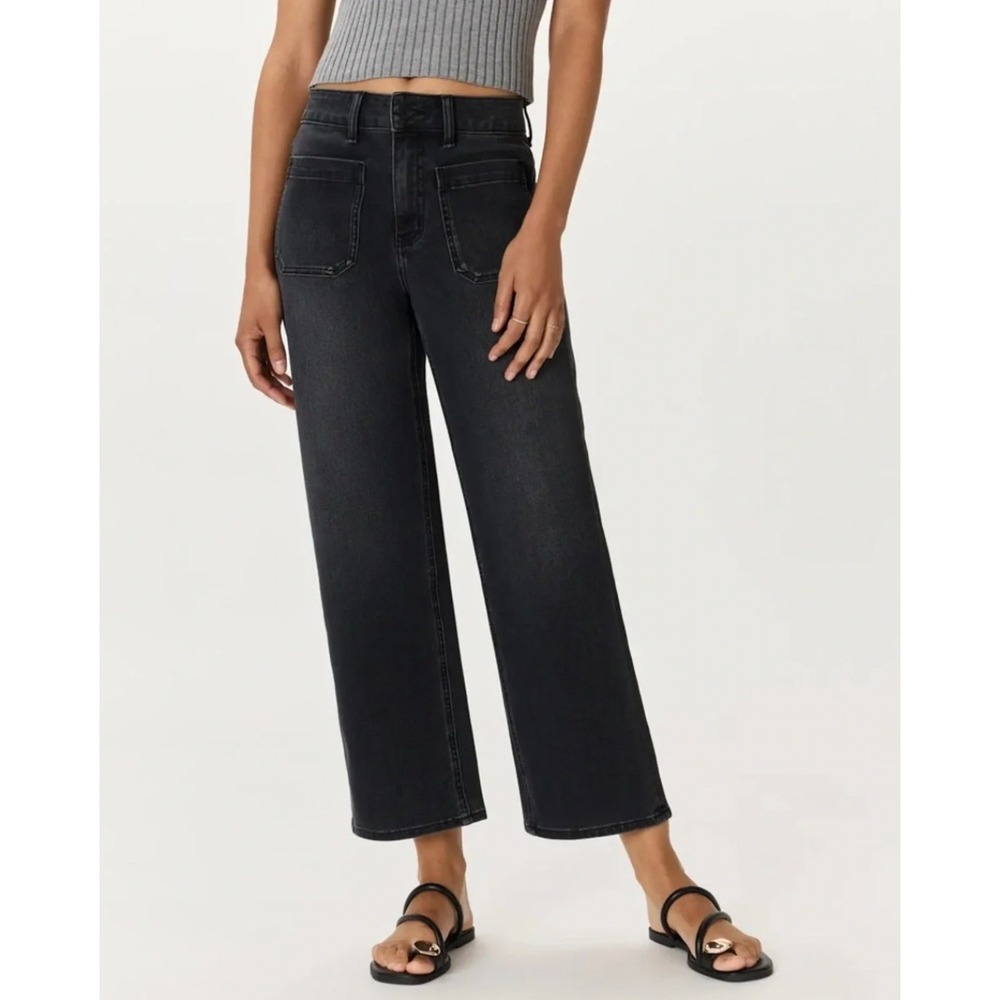 Quince Bella Stretch Patch Pocket Wide Leg Jeans Faded Black Size 30